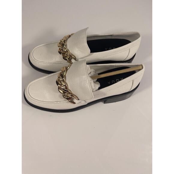 Aqua Lena Shoes Women's Size 9.5 Bone Lizard White Loafer Gold Chain New Boxed - Picture 6 of 10